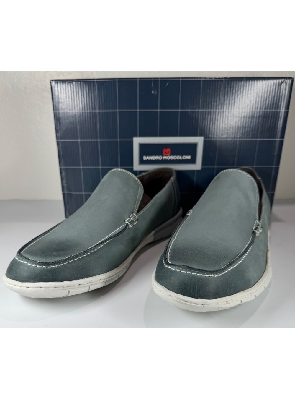 SANDRO MOSCOLONI NIB GUY DOUBLE GORE MOC TOE LEATHER SLIP-ON LOAFERS. SIZE 10 D - Picture 3 of 9